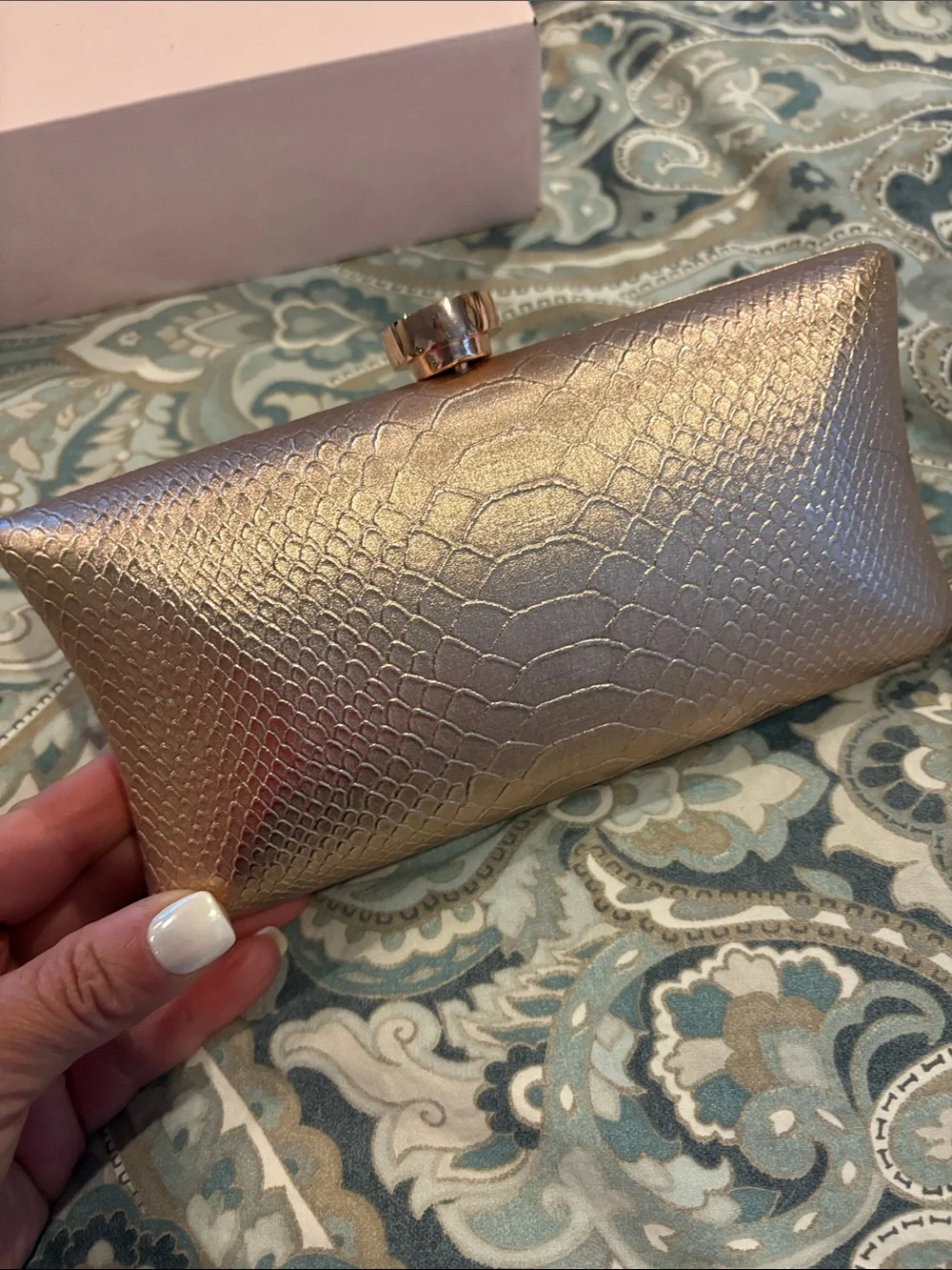 Vince Camuto Metallic Rose Gold Snake-Embossed Clutch